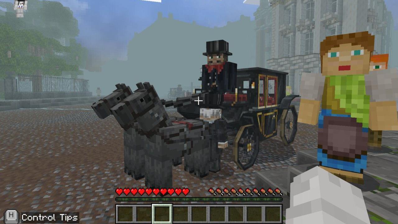 A horse and carriage in the Minecraft world