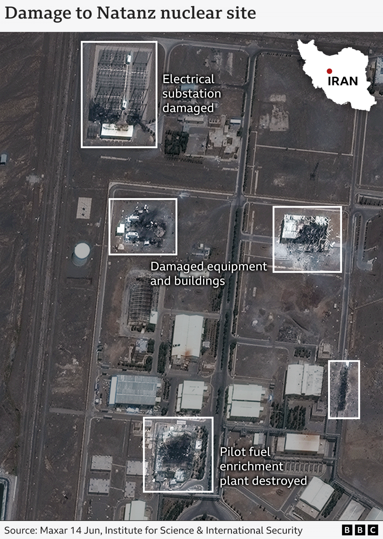 A graphic showing damage to Natanz nuclear site