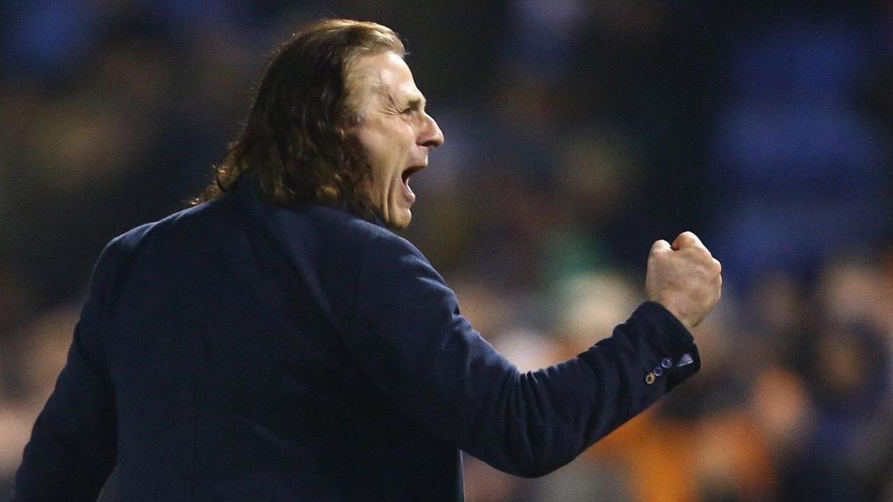 Shrewsbury Town boss Gareth Ainsworth pumping his fist