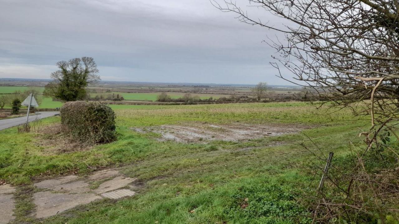 Fields between Leadenham and Brant Broughton. The land in the distance is very flat and goes as far as the eye can see.