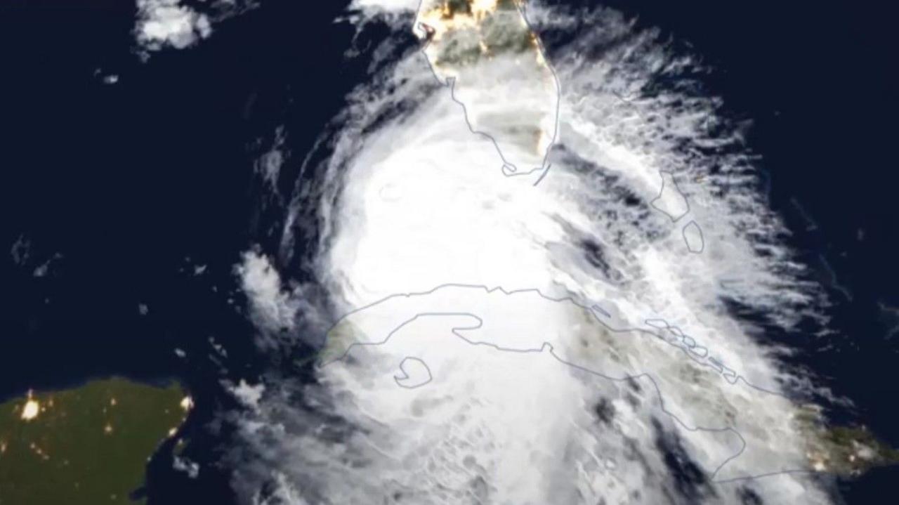 Satellite image of a tropical storm off the north coast of Cuba, heading towards Florida