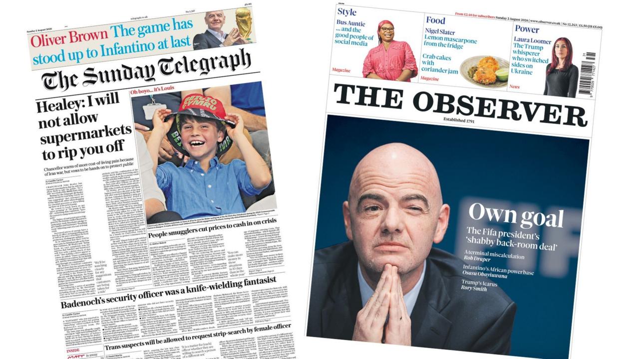 The Papers: Chancellor 'warns' supermarkets and 'own goal' — image supplied by BBC News's feed