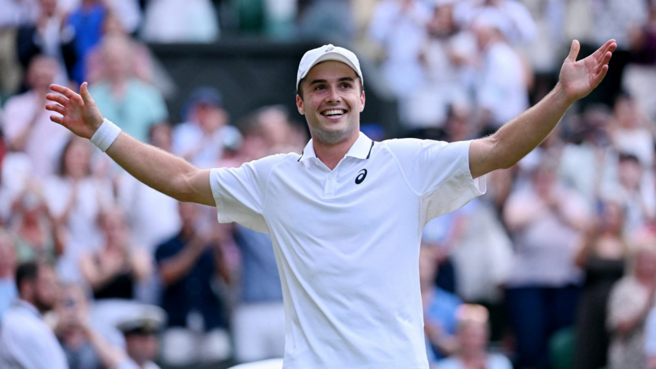Britain's Arthur Fery celebrates after winning his fourth round match against Bulgaria's Grigor Dimitrov.