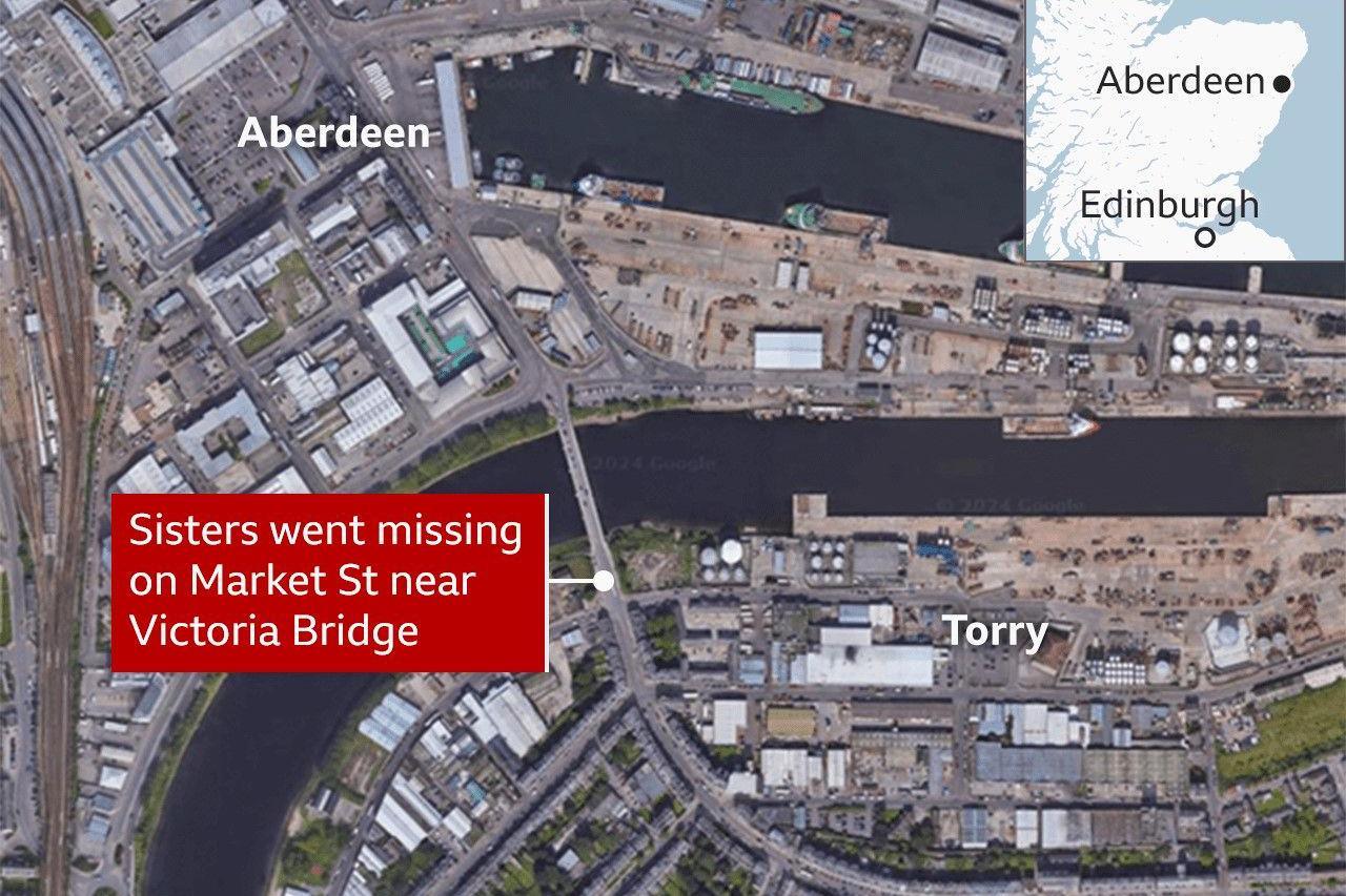 Aerial map showing a river in Aberdeen and the Torry area