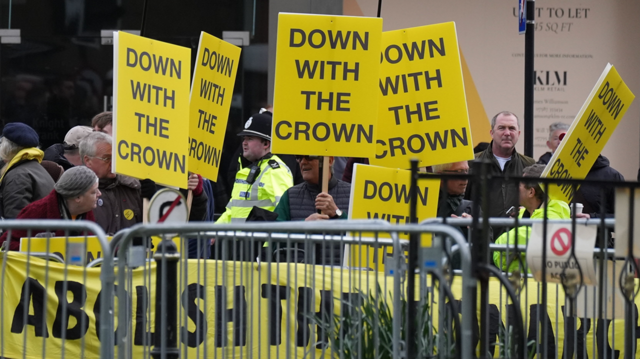 Protestors outside the cathedral