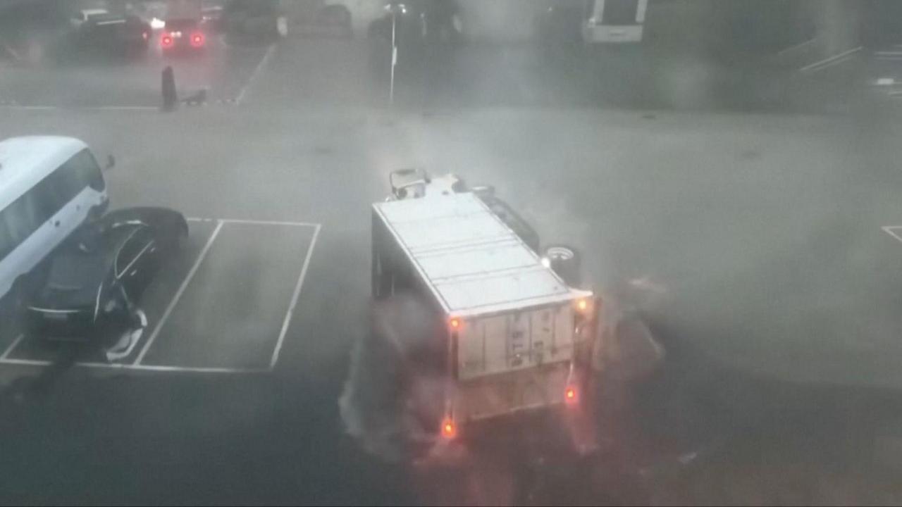 Lorry turns over as typhoon hits China — image supplied by BBC Science's feed