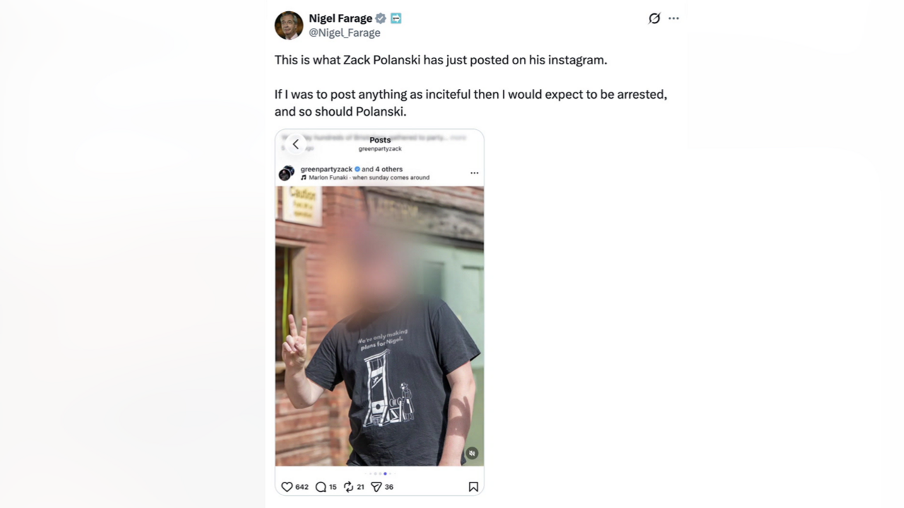 Screenshot of Nigel Farage's X post showing the picture