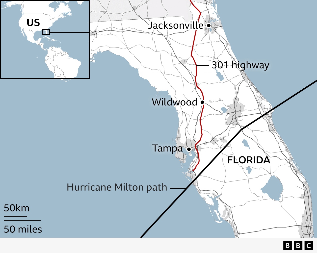 A map shows the journey taken by Anne Frost and her family after they set off from Tampa, Florida where mandatory evacuation orders were put in place. 