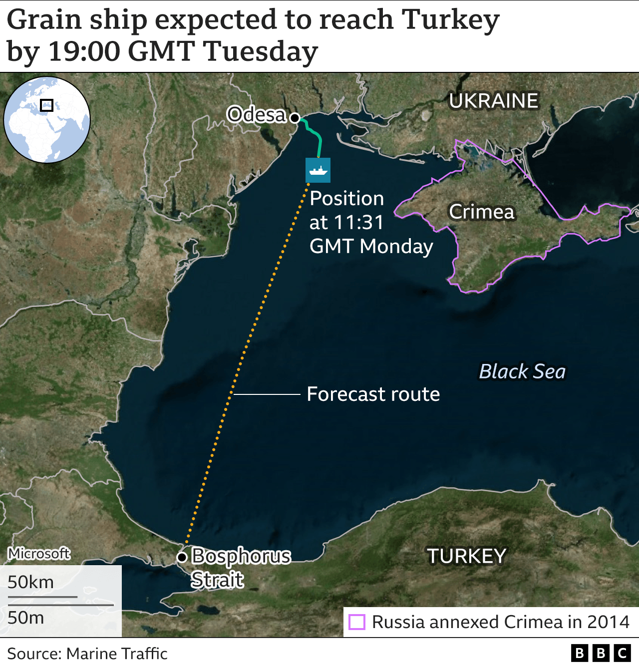 A map of the ship's route