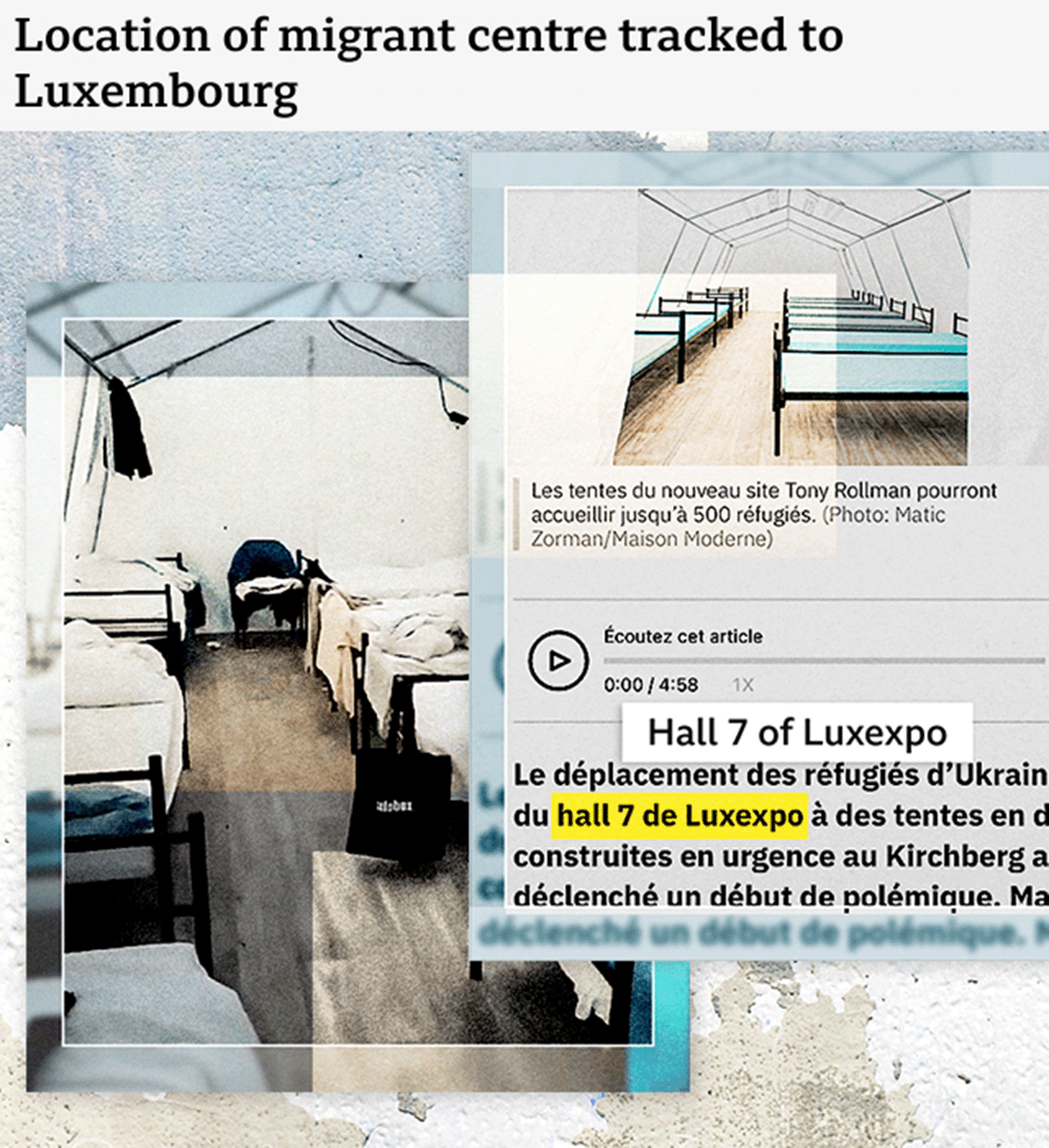 Location of migration centre tracked to Luxembourg - a photo of beds in a large tent