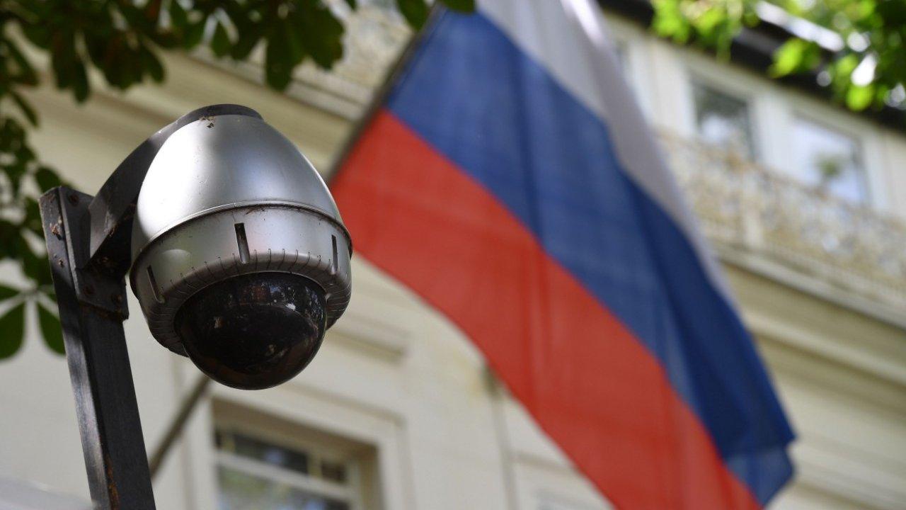 Russian flag and security camera