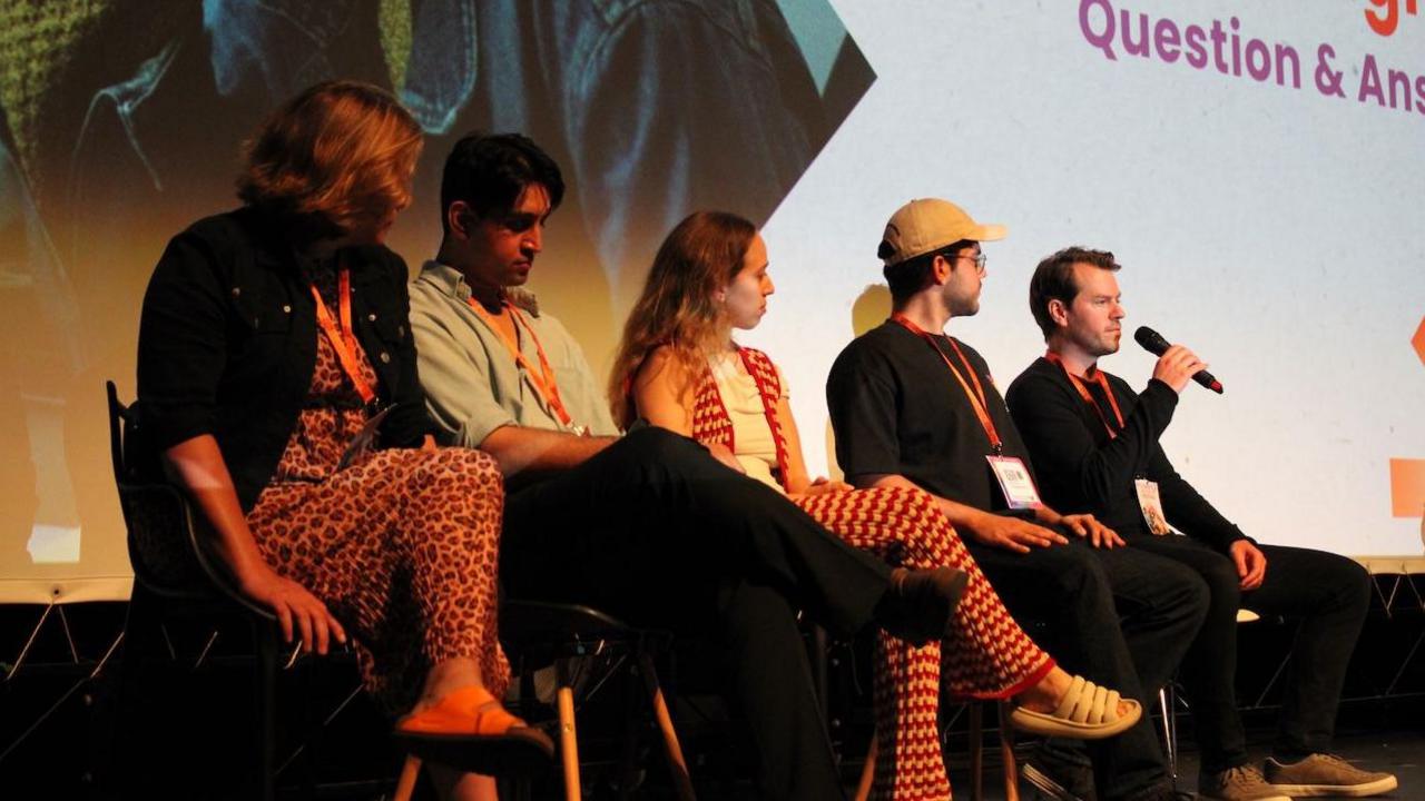 Directors at The Sunrise Film Festival on stage answering questions