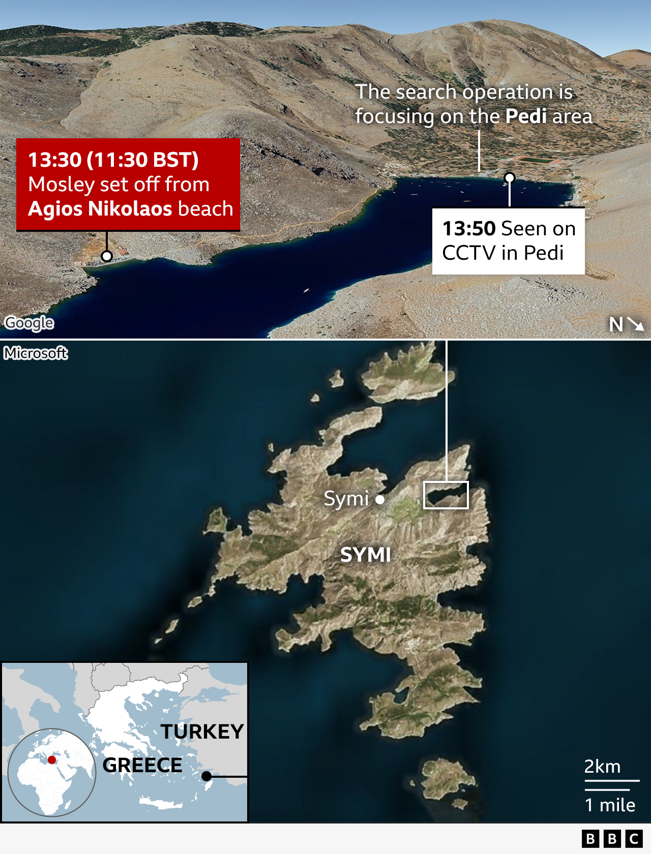 Map showing Symi, an island in Greece