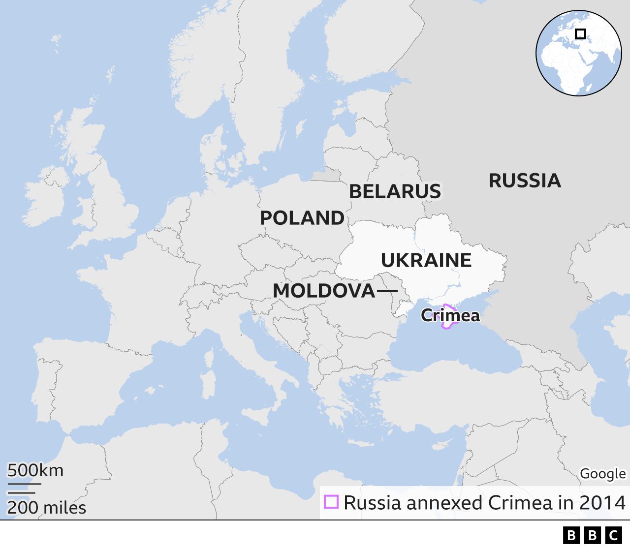 Map showing the location of Ukraine