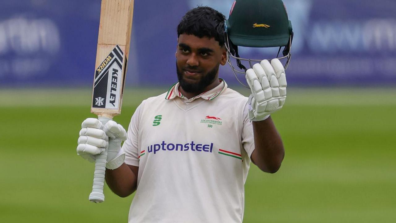 Rehan Ahmed celebrates scoring century