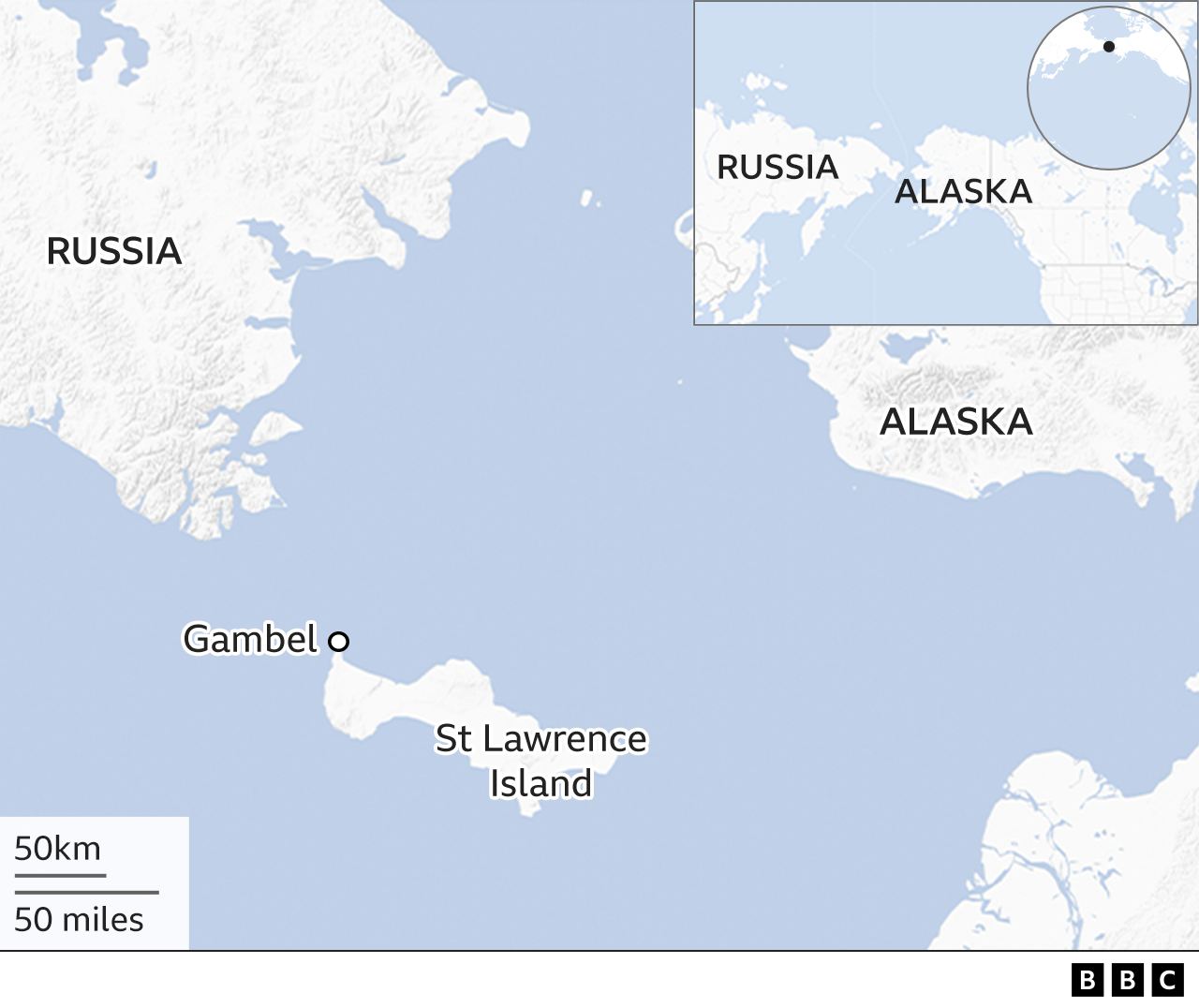 Map showing Russia and Alaska.