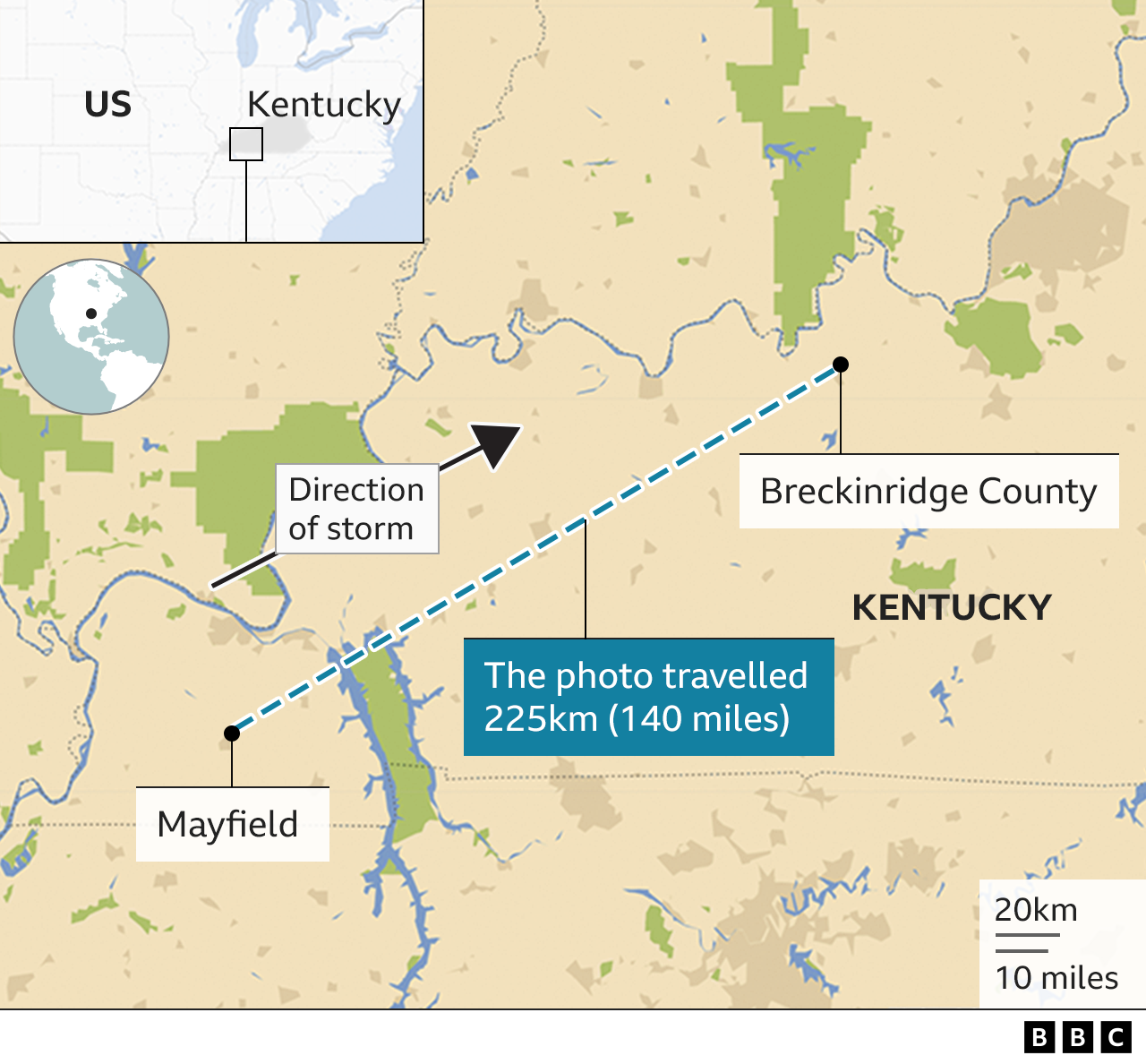 A map showing the path of the photo