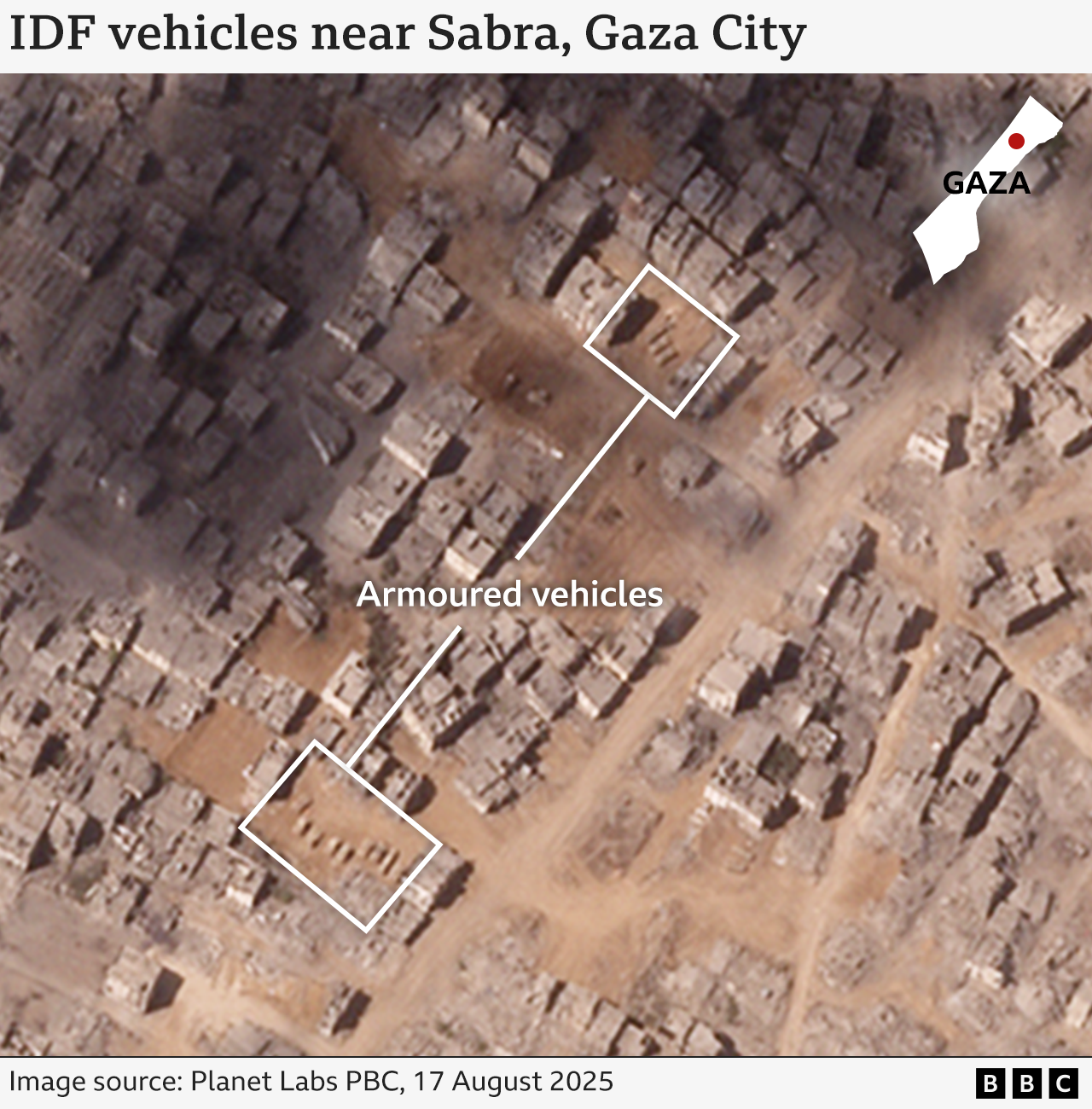 satellite image shows armoured vehicles in part of Gaza City