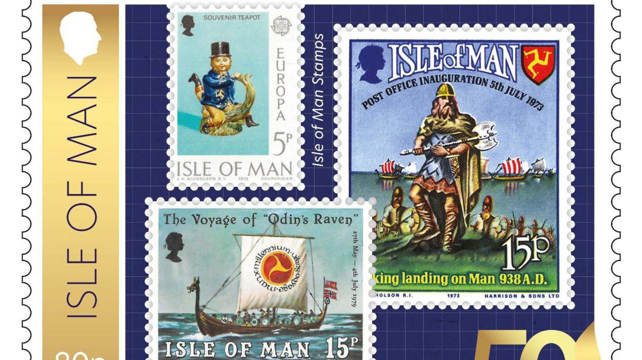 1973 inauguration stamp depicting a Viking landing on the island