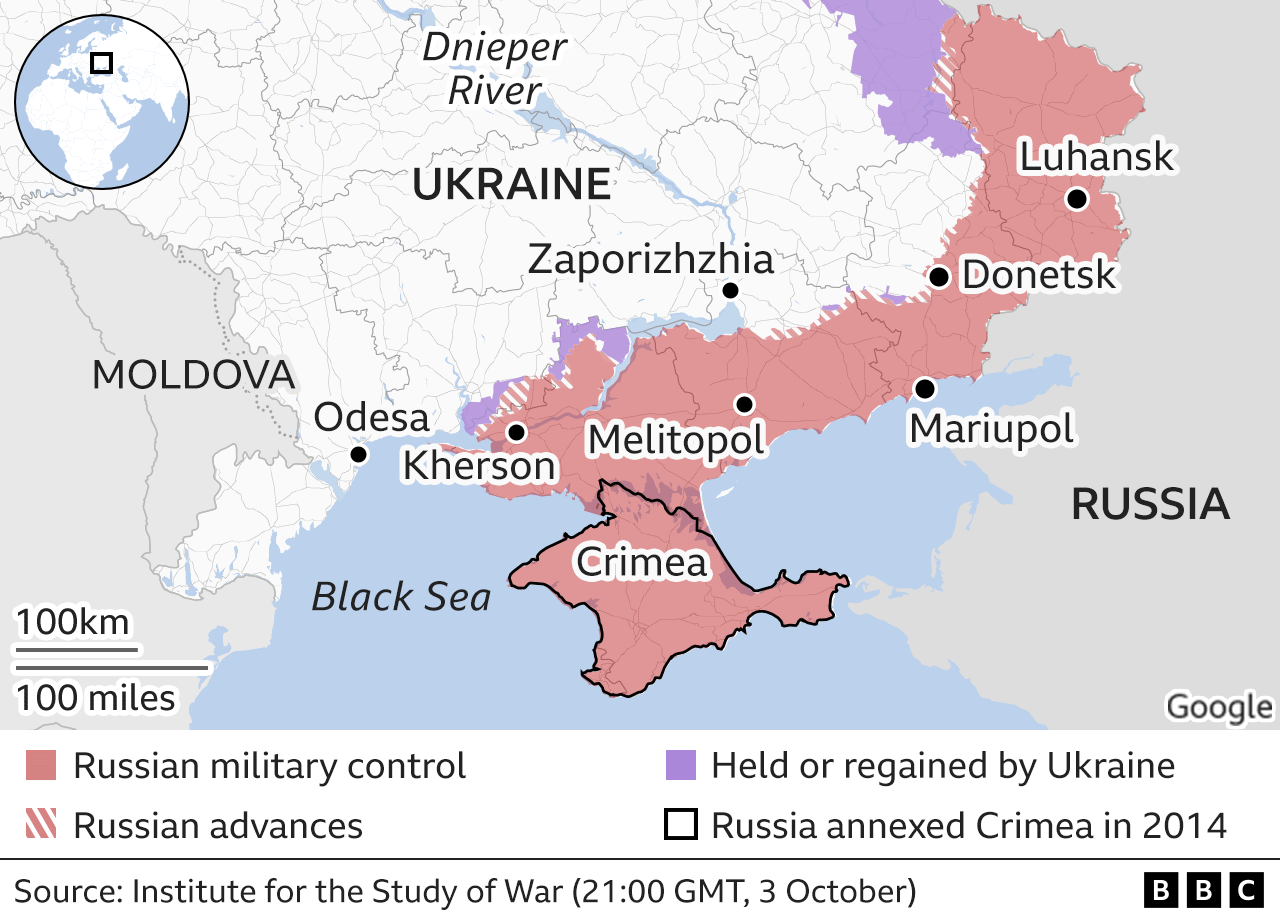 Map showing the south of Ukraine, 3 October