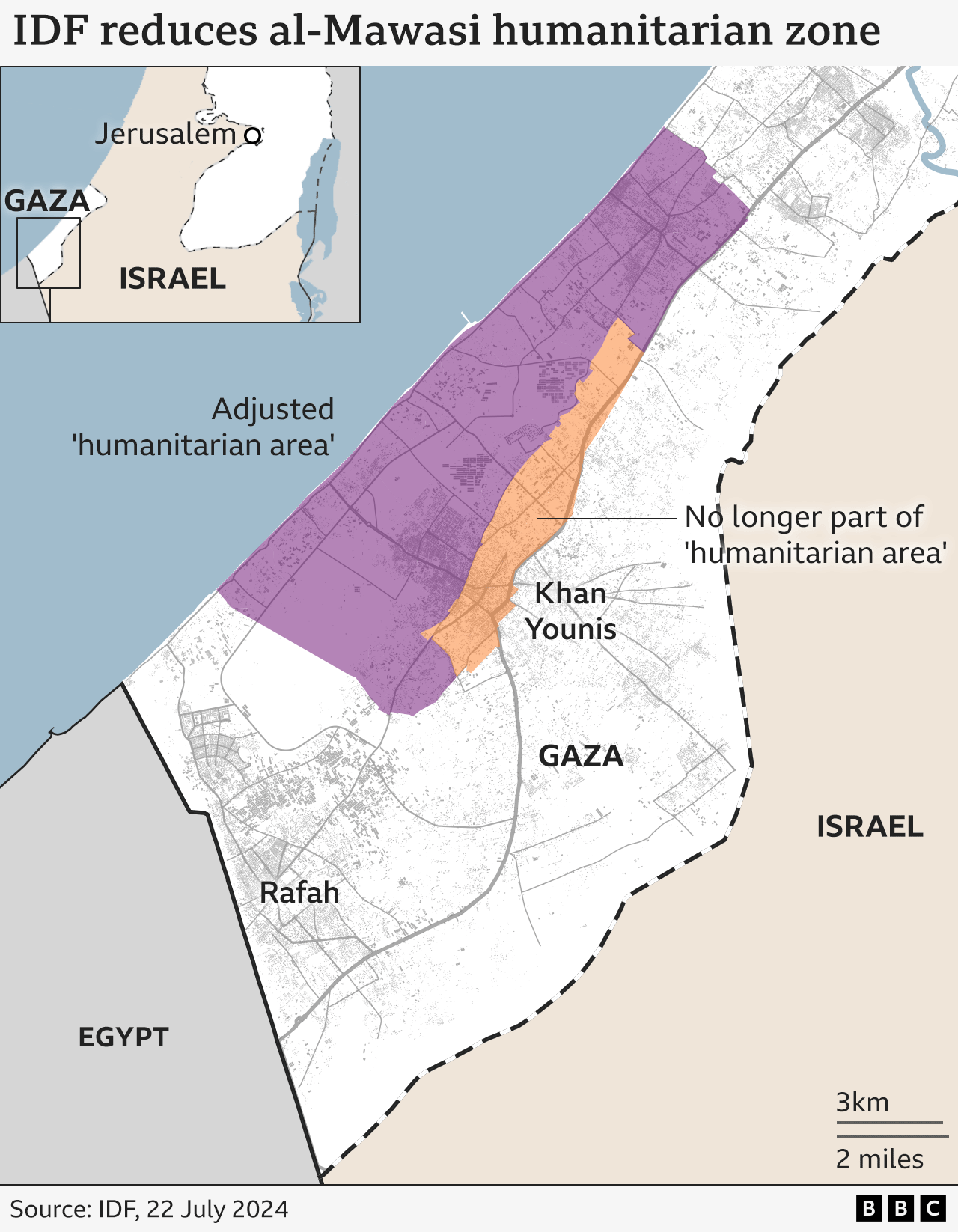 Gaza war: Israel orders evacuation of part humanitarian zone - BBC News