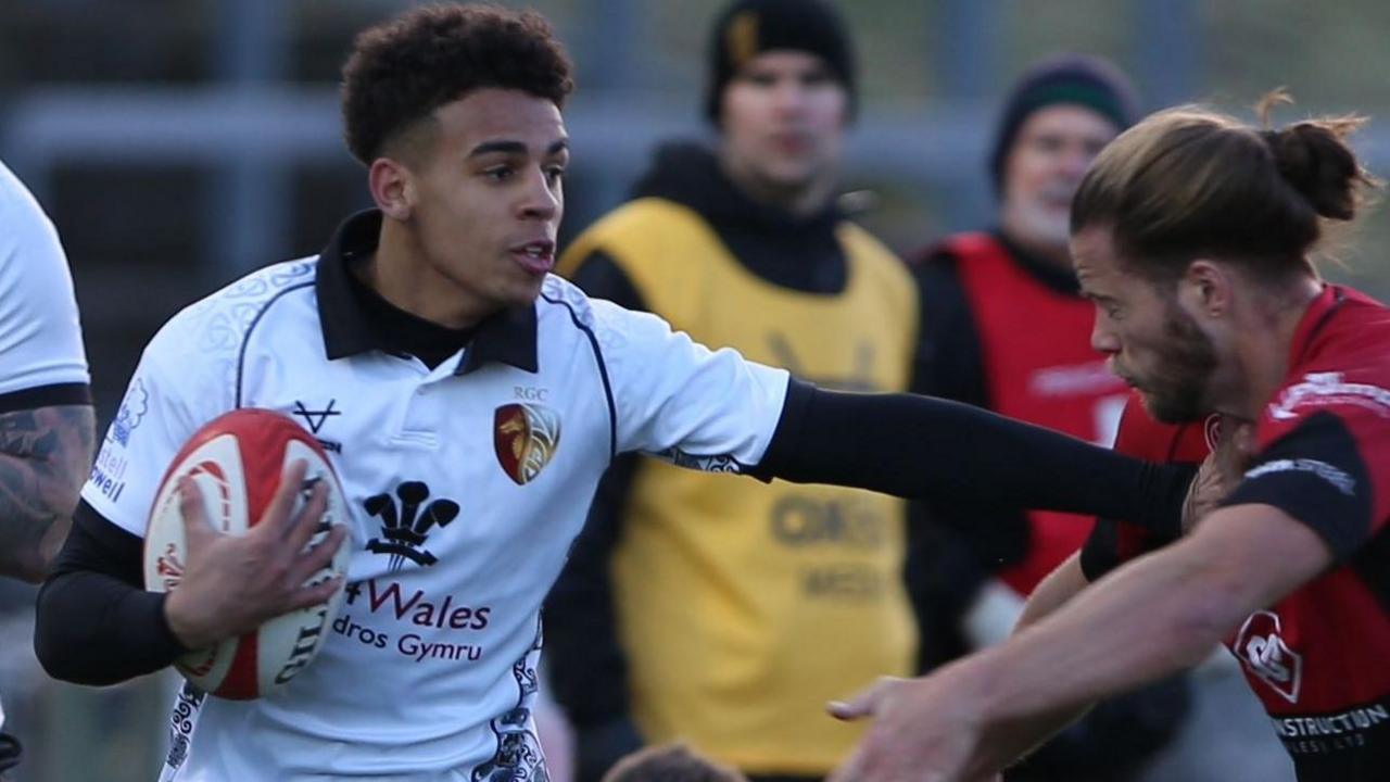 RGC's Caio Parry breaks down the wing in their Super Rygbi Cymru fixture against Aberavon