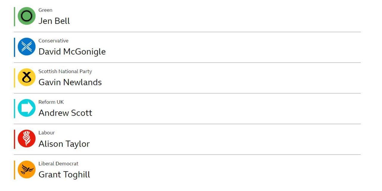 Full candidate list for Paisley and Renfrewshire North