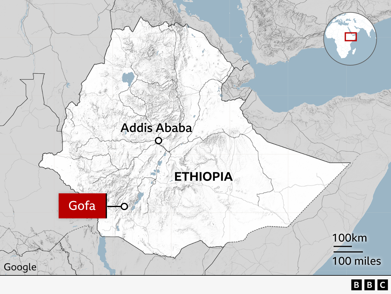 Map of Ethiopia showing the location of Gofa