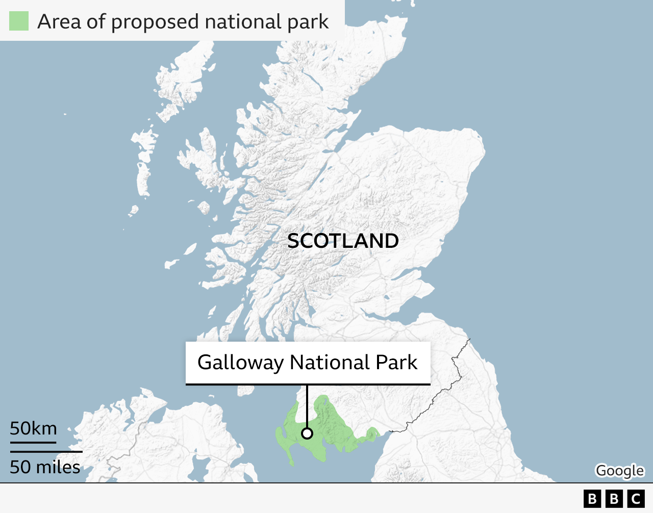 Map showing where the new Galloway national park site will be