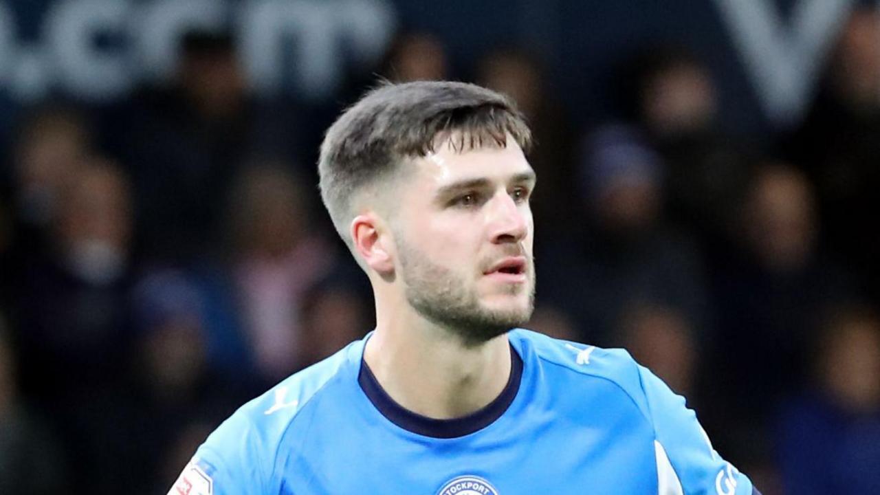 Ethan Pye in action for Stockport County