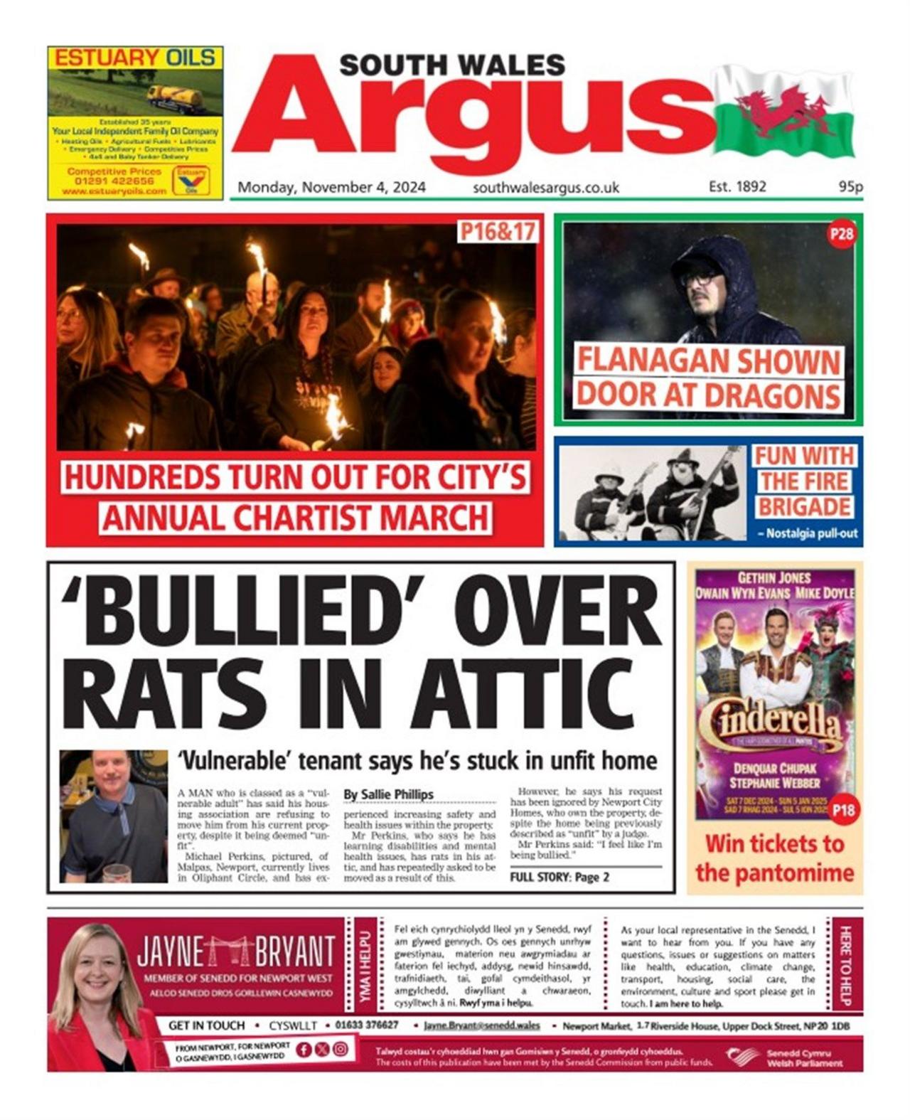 Front page of the South Wales Argus