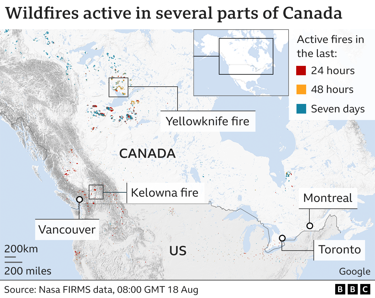 Map showing whole country and fires located