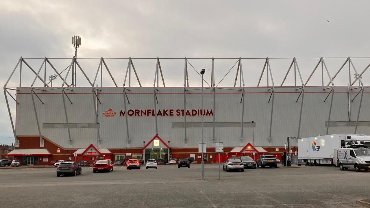 The main stand at the Mornflake Stadium