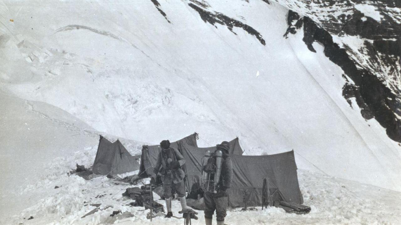 Mallory and Irvine leaving North Col for the last climb. Famously the last image taken of George Mallory (left) and Sandy Irvine leaving for the North Col of Everest