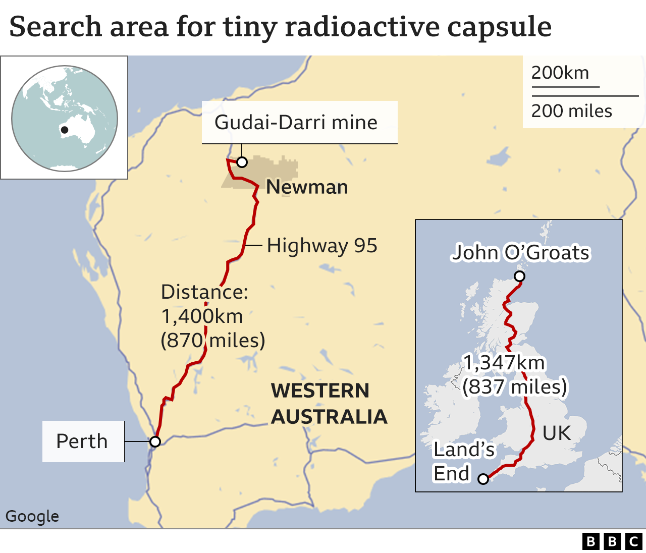 Map showing road route between Perth and Newton is further than Land's End to John O'Groats.