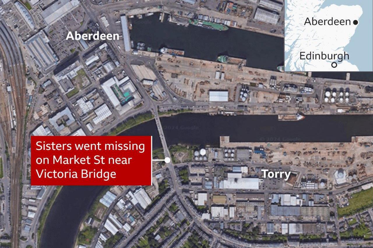 Aerial map showing river running through Aberdeen