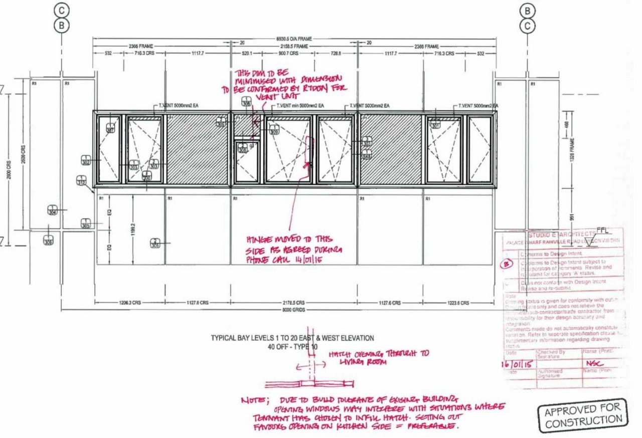 Plan showing window layout and architect's comments