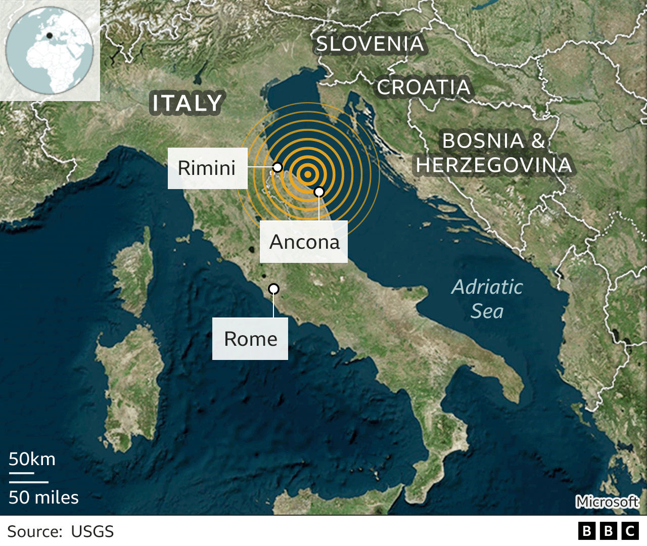 Map showing earthquake area