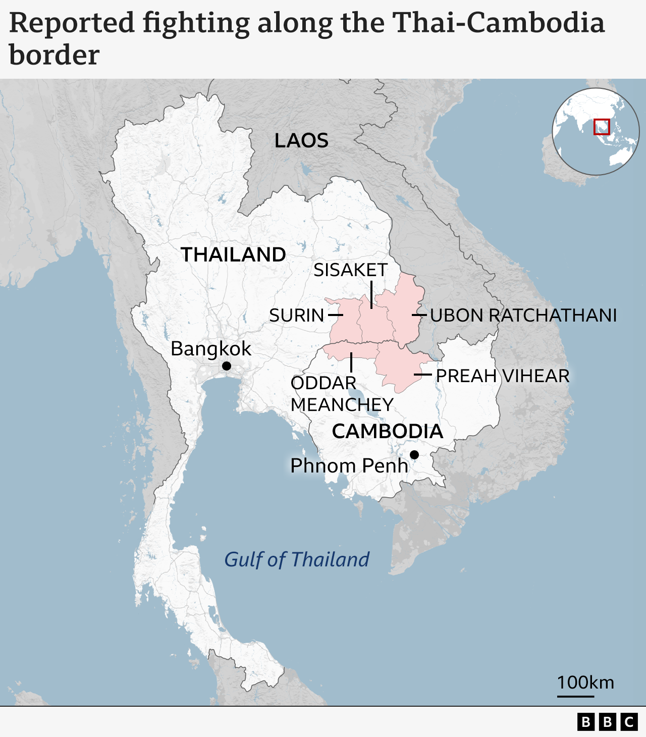 Map of Thailand and Cambodia border conflict