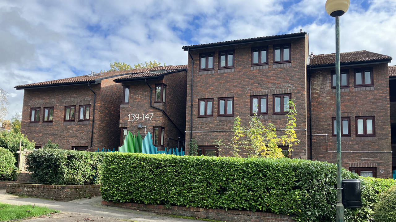 A general view picture of the three-storey flats at Boyd Court in Bracknell 