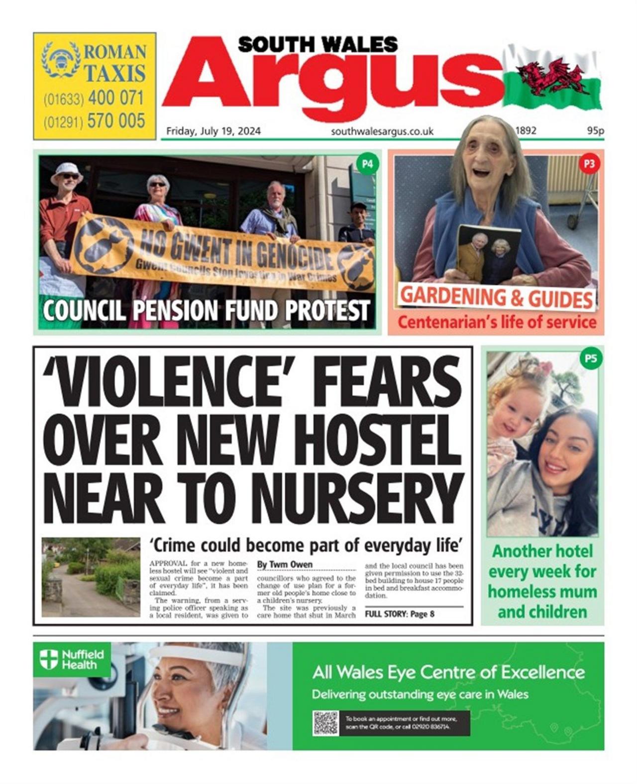 Front page of the South Wales Argus