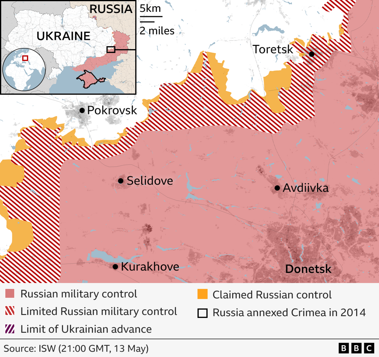 Map of front line in eastern Ukraine near Pokrovsk