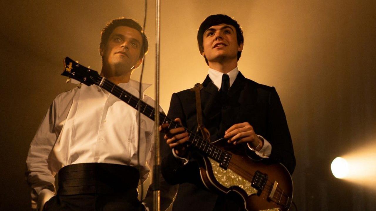 Still from Midas Man with Jacob Fortune-Lloyd as Epstein (left) and Blake Richardson as Sir Paul McCartney