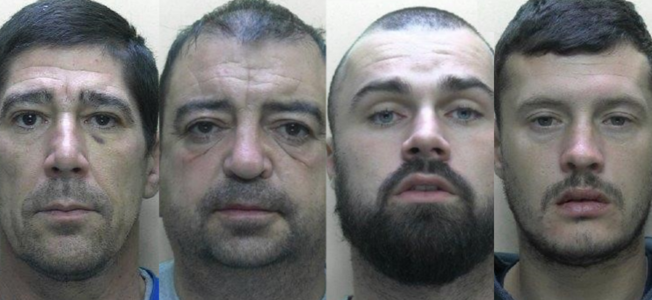 Mugshots of each man from left to right: Michael Kelly, Jon Williams, Jake Marchant and Patrick Godfrey
