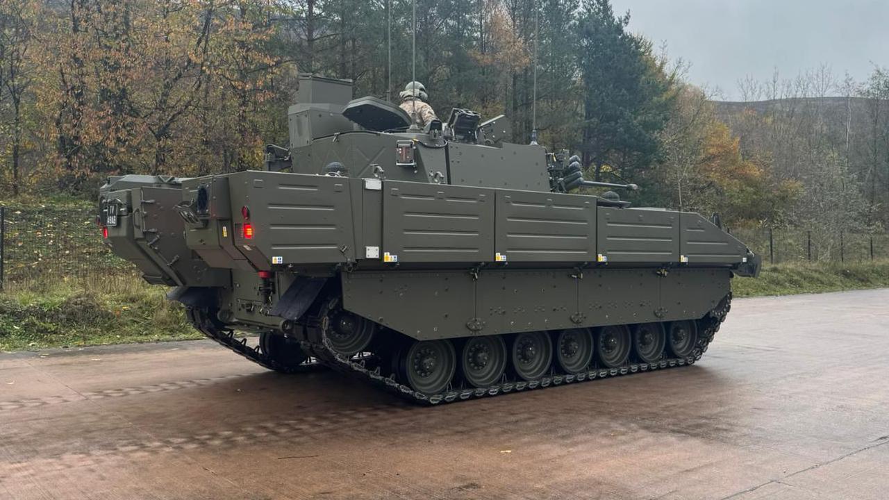 The green Ajax armoured vehicle