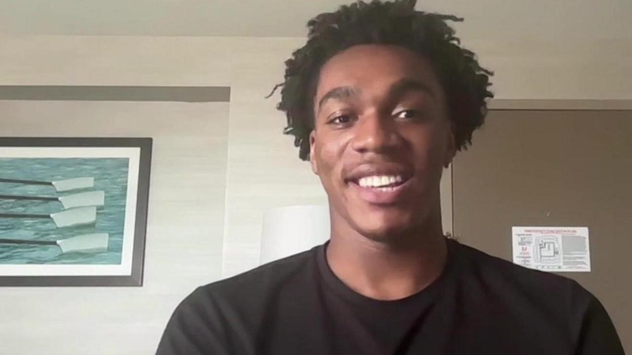 A screen shot of a zoom call with Amari Williams. He had short dark hair and is wearing a dark shirt.