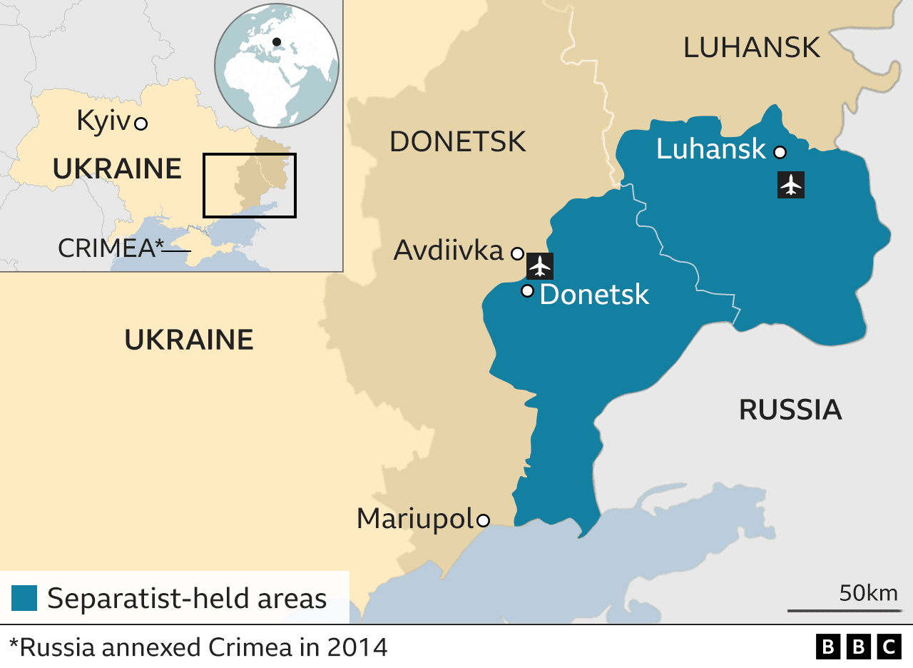 Map of eastern Ukraine