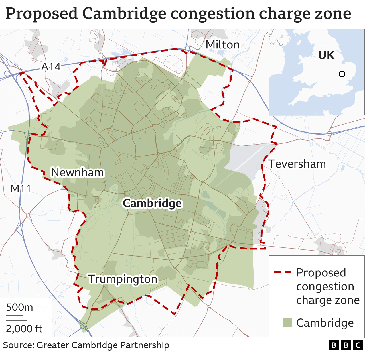 Map of Cambridge congestion charge zone