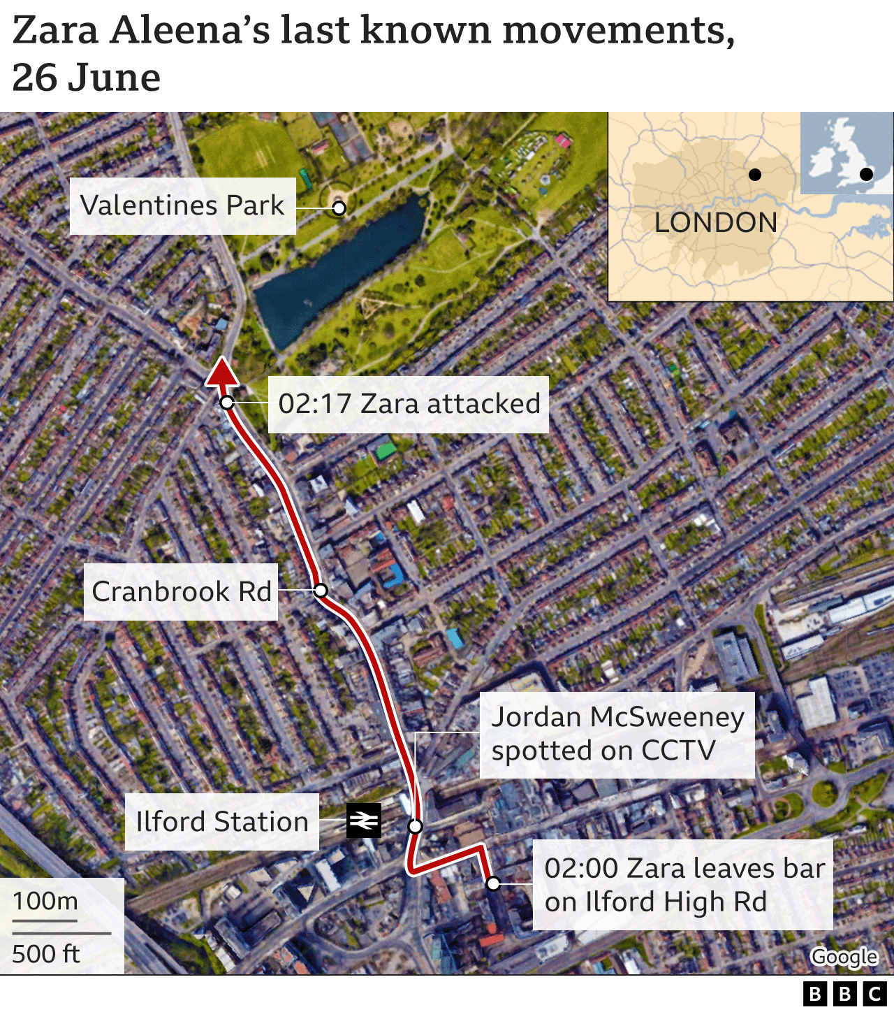 Graphic showing Zara Aleena's last movements