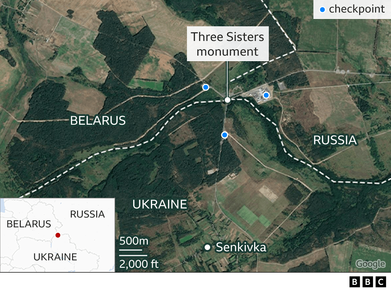 Map showing Senkivka's close proximity to Belarus and Russia.